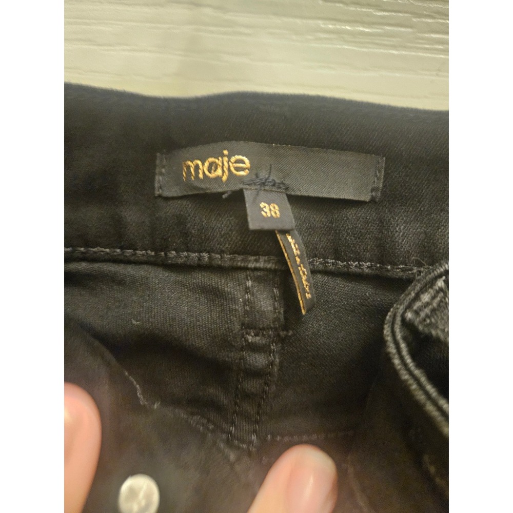 Maje Black Ruffle Bell Bottom Flare Jeans High Waisted Denim Pants Size 38